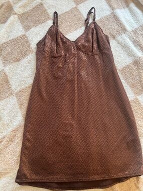 SKIMS Logo Mesh Foil Cami Dress in Cocoa